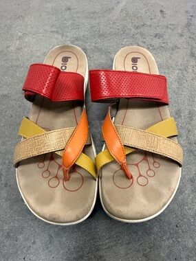 Bionica Red, Orange, Yellow & Tan Cross-Strap Sandals